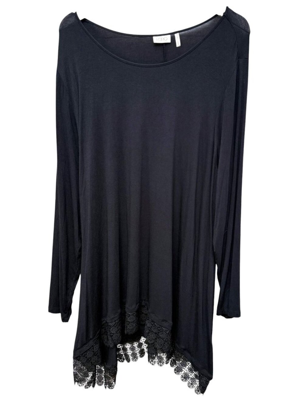 LOGO Lori Goldstein Black Tunic Top Womens Plus Size 3X Stretch Tee Lace Hem